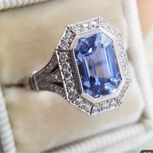💥SOLD💥Vintage Old European Style 14k White Gold Plated Created Sapphire Ring